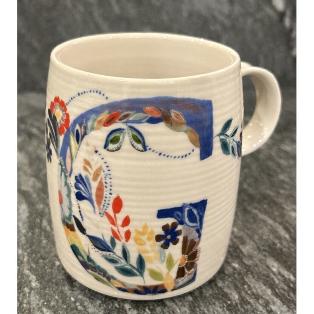 Anthropologie Mug Initial LETTER G Starla M. Halfmann Coffee Tea Home Flowers